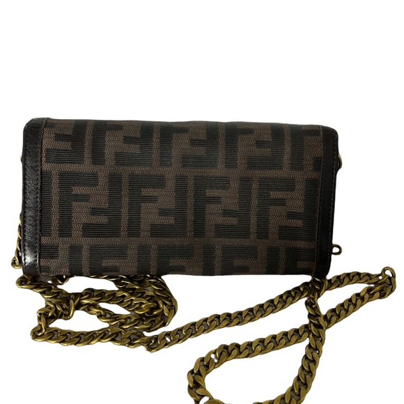 Vintage Fendi Zucca Print + Leather Trifold Convertible Wallet on Chain - Picture 6 of 12